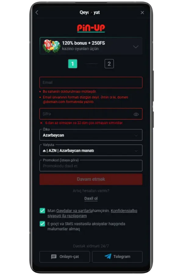 Email və parol daxil edin