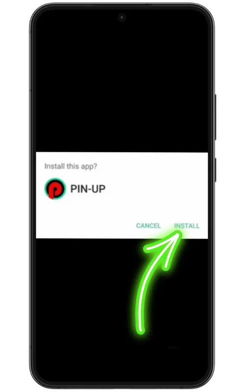 Android installation screen displaying instructions to install the Pin Up APK file